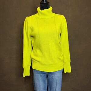 LOFT 100% Cotton Turtleneck Sweater Women’s M Neon Yellow Chunky Knit Bright